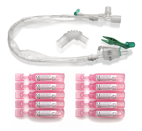 TrachSeal™ adult endotracheal closed suction system with saline ampoules, 24 hour, size F12