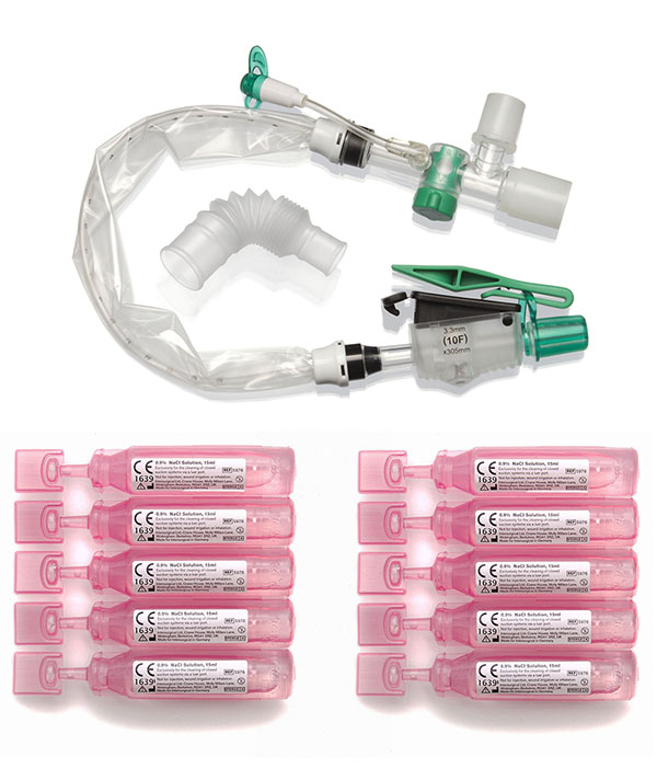 TrachSeal™ adult tracheostomy closed suction system with saline ampoules, 72hour, size F10