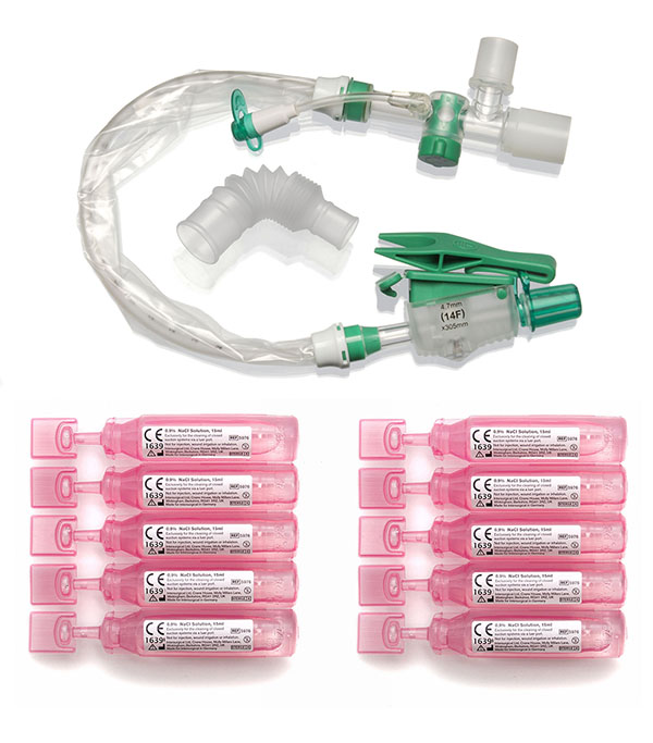 TrachSeal™ adult tracheostomy closed suction system with saline ampoules, 72 hour, size F14