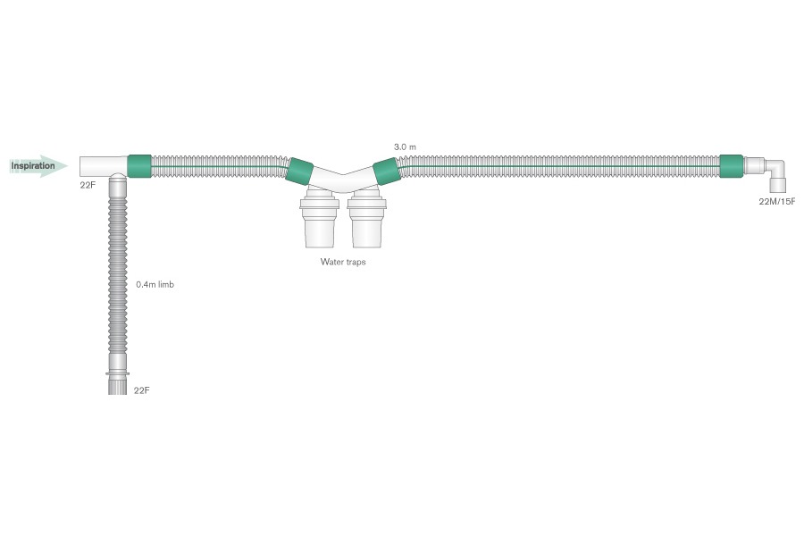 22mm DuoFlow breathing system with elbow and water traps, ≥ 3.0m