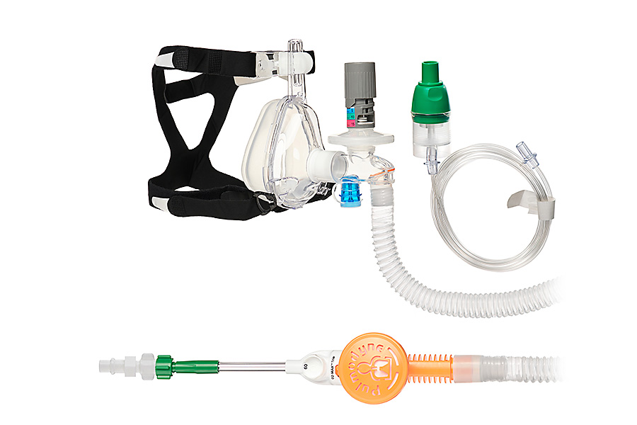 O2-MAX™ Trio System with DIN Quik-Connect™, with smoothbore tube, 5-SET™ adjustable PEEP valve, nebuliser and BiTrac ED Mask, medium adult