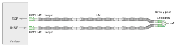 10mm Flextube transport breathing system with swivel Y-piece for babyPAC® ventilator, ≥ 1.2m