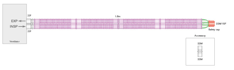 22mm Flextube™ Silver Knight™ anti-microbial breathing system, ≥ 1.6m